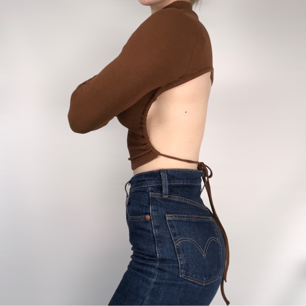 BOGO FREE 
NWT Estelle Positano Backless Cinch Tie‎ Ribbed Long Sleeve Shirt